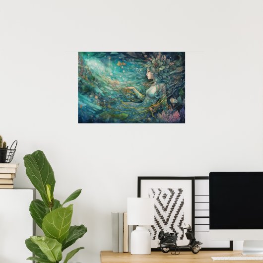 Zeemeermin rust in een rif poster (Thuiskantoor)