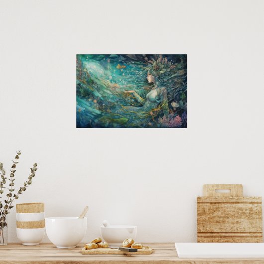 Zeemeermin rust in een rif poster (Keuken)