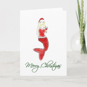 Zeemeermin Santa Hat Holiday Kaart