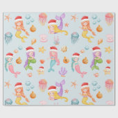 Zeemeermin Santa Pattern Christmas Cadeaupapier (Vlak)