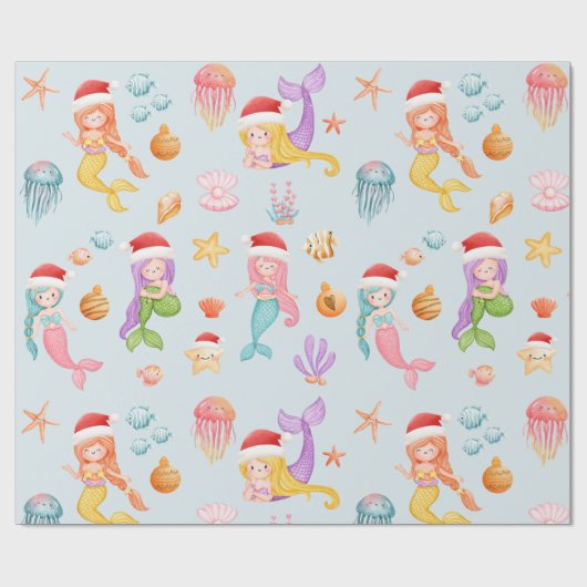 Zeemeermin Santa Pattern Christmas Cadeaupapier (Vlak)