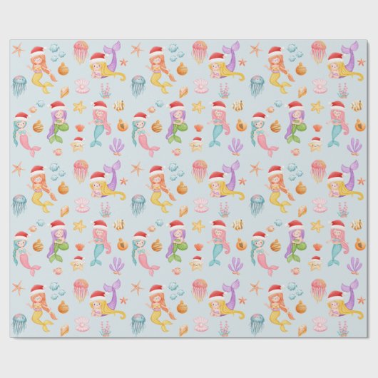 Zeemeermin Santa Pattern Christmas Cadeaupapier (Vlak)