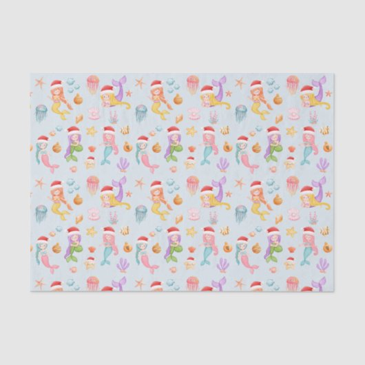 Zeemeermin Santa Pattern Christmas Tissuepapier (Voorkant)