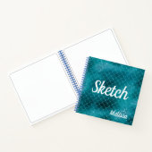 Zeemeermin Schaal Teal Glitter Monogram Schetsboek Notitieboek (Binnen)