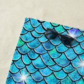 Zeemeermin schaalt Aqua Blue met witte sterren Strandlaken (In situ)