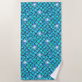 Zeemeermin schaalt Aqua Blue met witte sterren Strandlaken (Voorkant)