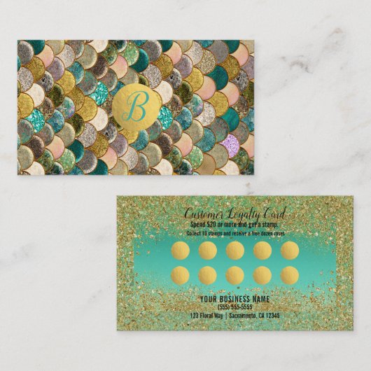Zeemeermin schaalt de loyaliteit van Gold Glitter- Klantenkaartje (Voorkant / Achterkant)