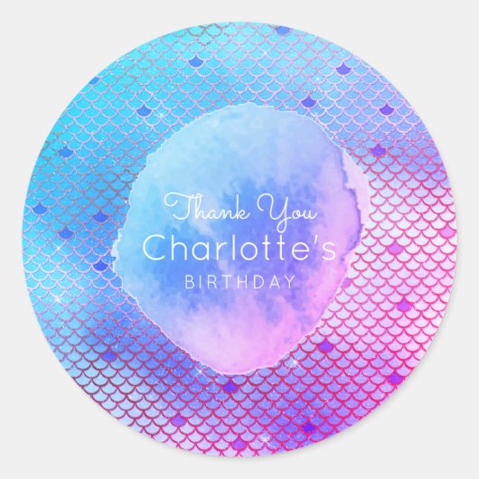Zeemeermin schalen dank u verjaardagsfeestgunst ronde sticker (Voorkant)