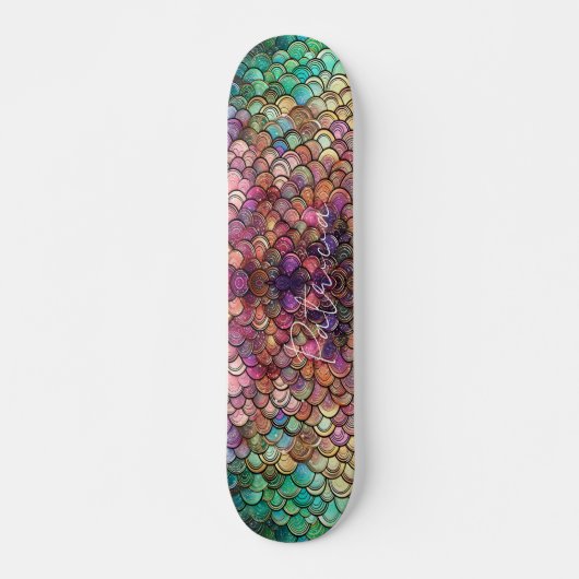 Zeemeermin Schalen Girly Glitter Groen Paarse Chiq Persoonlijk Skateboard (Voorkant)