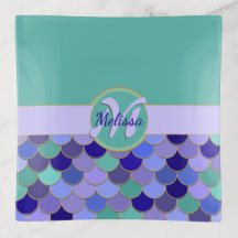 Zeemeermin schalen monogram + naam | Aqua Blauwgro