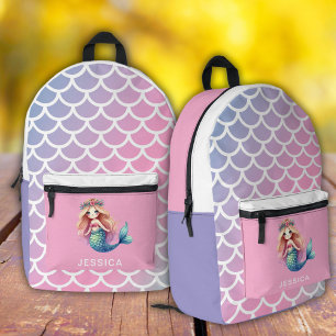 Zeemeermin schalen Paarse en Roze Print Cut Naaiza Bedrukte Rugzak