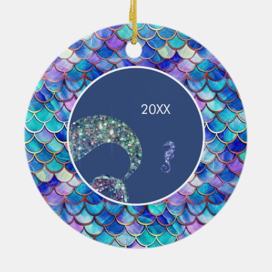 Zeemeermin Schalen Patroon Meisjes Naam Kerstmis Keramisch Ornament (Achterkant)