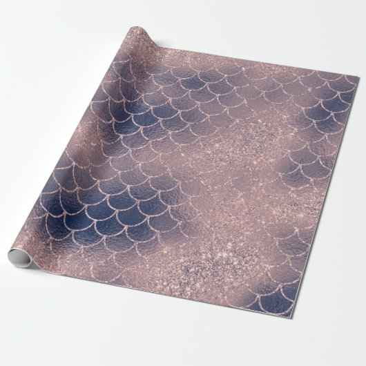 Zeemeermin Schalen Roze Rose Glitter Navy Blush Sp Cadeaupapier (Uitgerold)