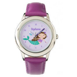Zeemeermin Schattig Paarse Gepersonaliseerd Horloge