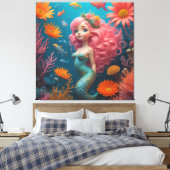 Zeemeermin schattig roze canvas afdruk (Insitu (Slaapkamer))