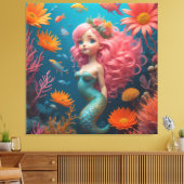 Zeemeermin schattig roze canvas afdruk (Insitu (Woonkamer))