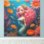 Zeemeermin schattig roze canvas afdruk (Insitu (Houten vloer))