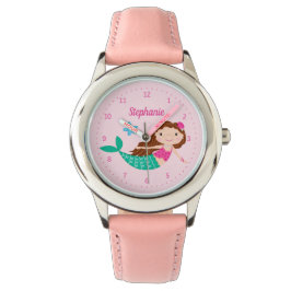 Zeemeermin schattig roze gepersonaliseerd horloge
