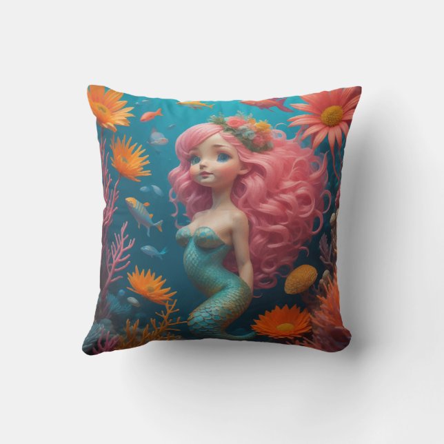 Zeemeermin schattig roze kussen (Achterkant)