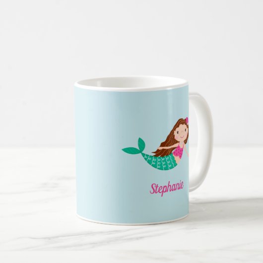 Zeemeermin Schattige gepersonaliseerd blauw Koffiemok (Voorkant rechts)