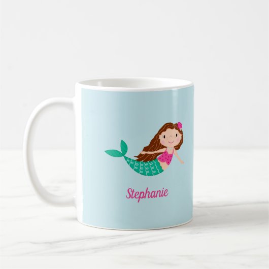 Zeemeermin Schattige gepersonaliseerd blauw Koffiemok (Links)