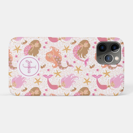 Zeemeermin Schattige Roze Girly Monogram Case-Mate iPhone Case (Achterkant (horizontaal))