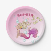 Zeemeermin Schattige roze persoonlijk roze papier  Papieren Bordje (Voorkant)