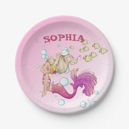 Zeemeermin Schattige roze persoonlijk roze papier Papieren Bordje (Voorkant)