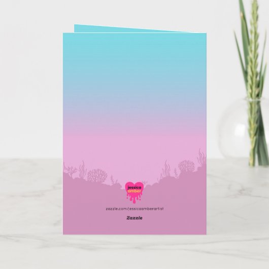 Zeemeermin Schattigee Paarse Cartoon Meisje 14e Ve Kaart (Achterkant)