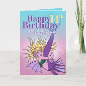 Zeemeermin Schattigee Paarse Cartoon Meisje 14e Ve Kaart (Voorkant)
