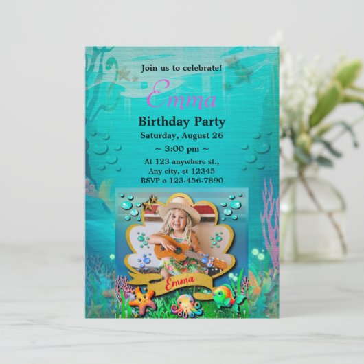 Zeemeermin, Schelp, Zee Dieren Vrienden, Koraalrif Kaart (Staand voorkant)