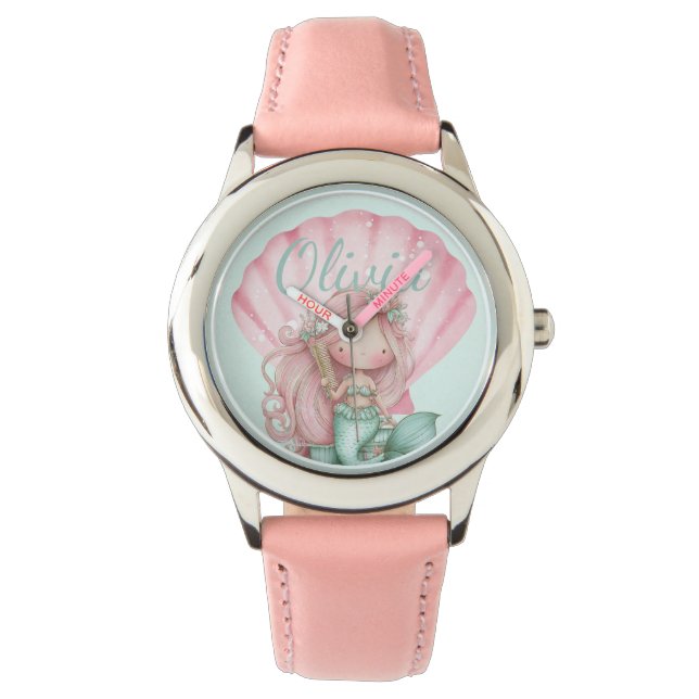 Zeemeermin Schelpen Liefhebbers Naam  Horloge (Voorkant)