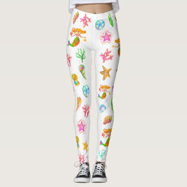 Zeemeermin & Schelpen Strand Vibe Wit Leggings