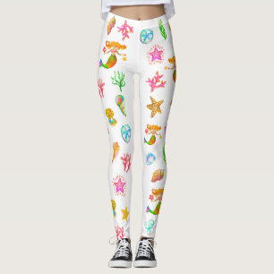 Zeemeermin & Schelpen Strand Vibe Wit Leggings