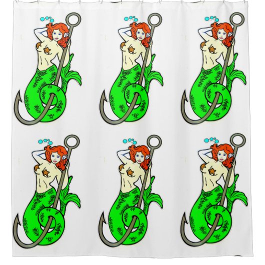zeemeermin schoonheid op een vishaakpatroon douchegordijn (Voorkant)