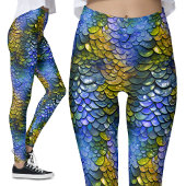 Zeemeermin Schubben Blauw Geel Draak Leggings