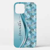 Zeemeermin Schubben Blauw Handgeschreven Naam Meta Case-Mate iPhone Case (Achterkant)