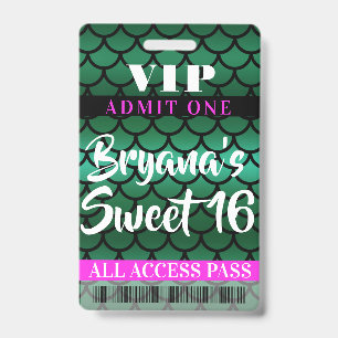 Zeemeermin Schubben Groen Zwart Feest Sweet 16 VIP Badge
