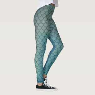 Zeemeermin Schubben   Grunge Aqua Blauw Leggings