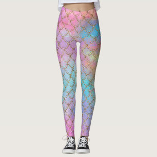 Zeemeermin Schubben Kleurig Mooie Pastel Roze Paar Leggings