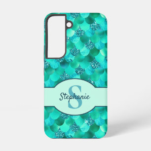 Zeemeermin Schubben Monogram Zee Groen Aqua Blauw Samsung Galaxy Hoesje
