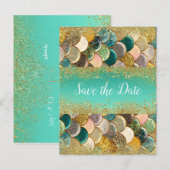 Zeemeermin Schubben Multi Kleur Glam Chic Bewaar d Aankondigingskaart (Voorkant / Achterkant)