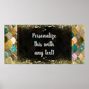 Zeemeermin Schubben Multi Kleur Glitter Feest Bann Poster