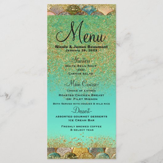 Zeemeermin Schubben Multi Kleur Glitter Glam Feest Menu (Voorkant)