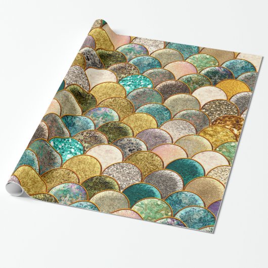 Zeemeermin Schubben Multi Kleur Glitter Glam Trend Cadeaupapier (Uitgerold)