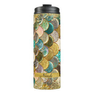 Zeemeermin Schubben Multi Kleur Glitter Glam Trend Thermosbeker