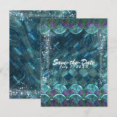 Zeemeermin Schubben Onder Zee Feest Bewaar de Datu Aankondigingskaart (Voorkant / Achterkant)