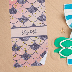 Zeemeermin schubt roze perzik paarse naam strandlaken