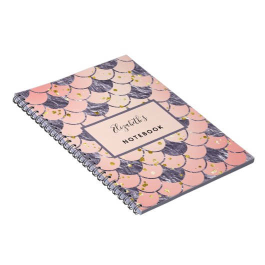 Zeemeermin schubt roze perzik paarse notitieboek (Rechterzijde)