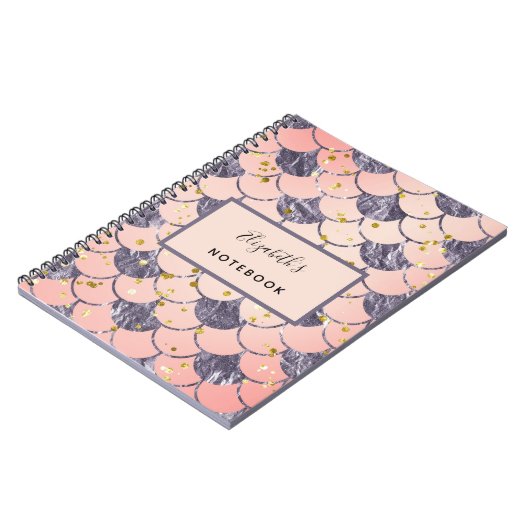 Zeemeermin schubt roze perzik paarse notitieboek (Linkerzijde)